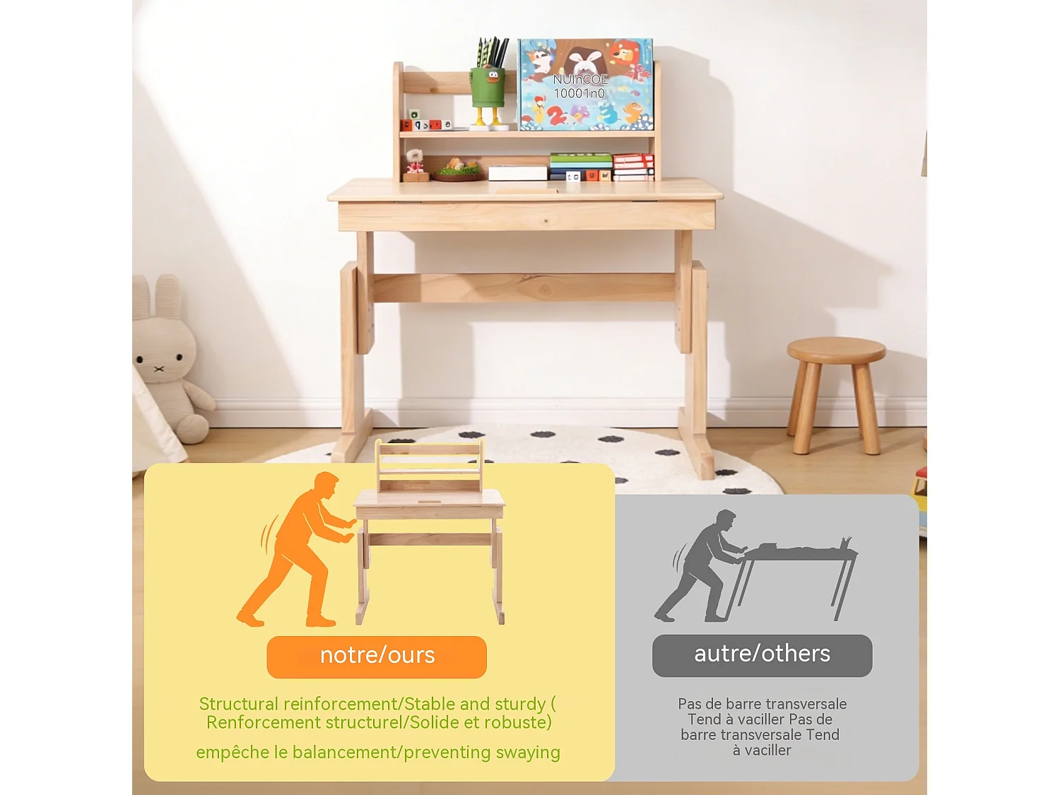 Table pour enfant, hauteur réglable, plateau inclinable, étagère de rangement
