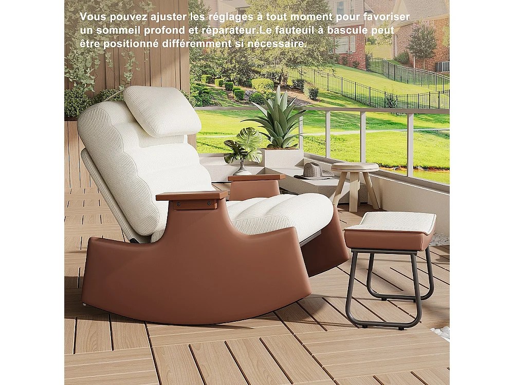 Chaise à bascule Mid-Century - avec appuie-pieds ottoman - dossier inclinable à 3 positions réglable - Corduroy