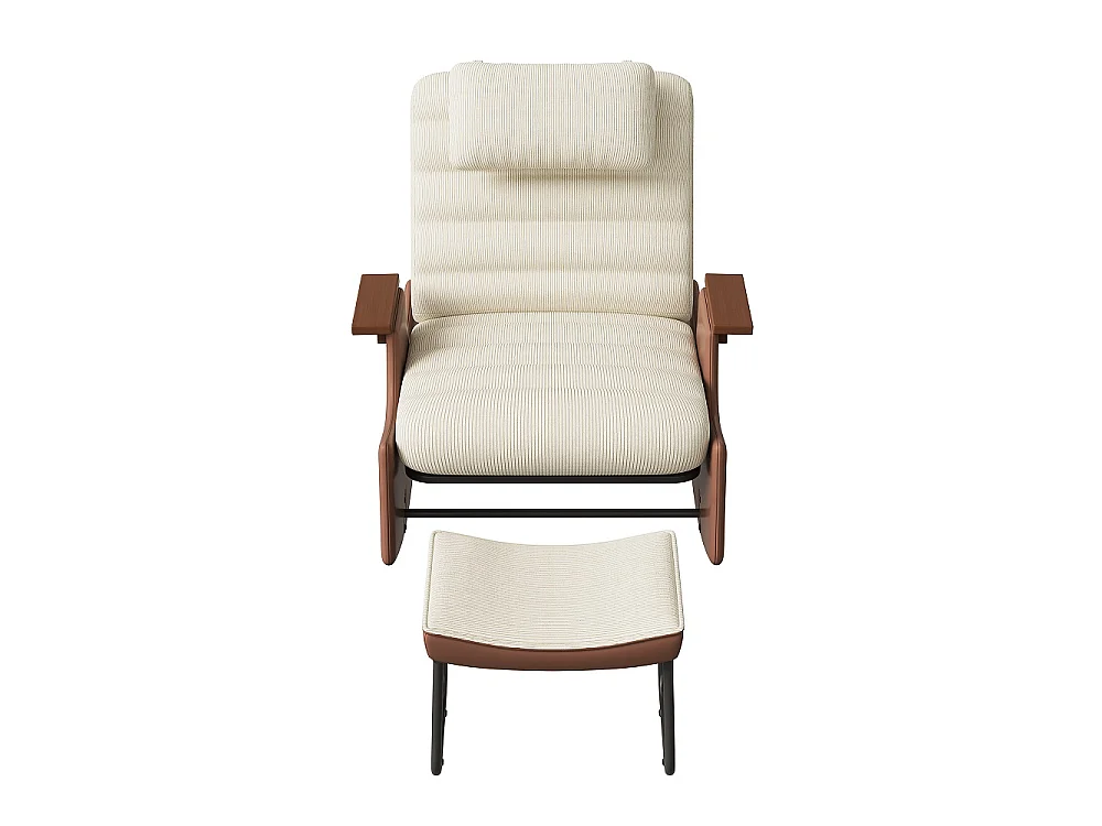 Chaise à bascule Mid-Century - avec appuie-pieds ottoman - dossier inclinable à 3 positions réglable - Corduroy