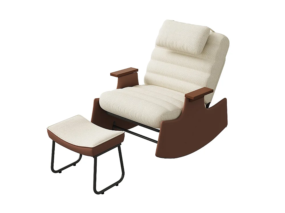Chaise à bascule Mid-Century - avec appuie-pieds ottoman - dossier inclinable à 3 positions réglable - Corduroy