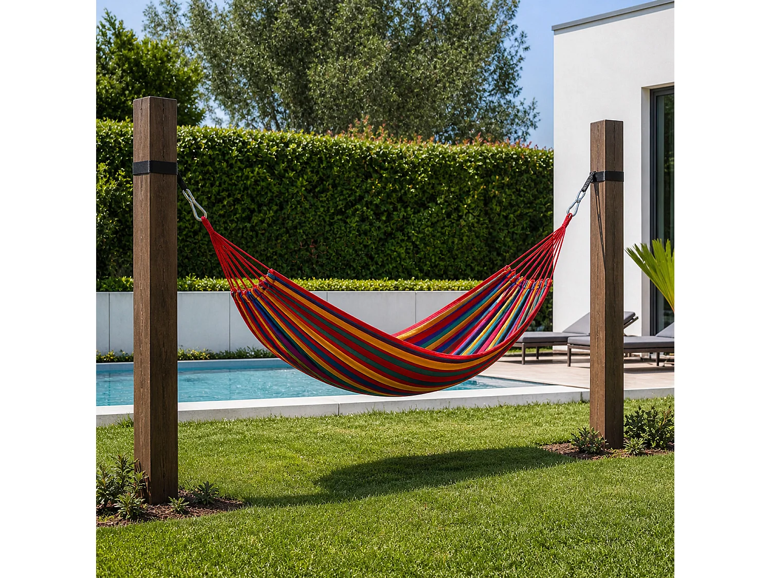 Amaca Da Esterno E Giardino Con Custodia Trasporto Cinghie E Moschettoni Inclusi Design Anti Caduta In Cotone Resistente Portata 300 Kg 270 x 150 Cm Rosso