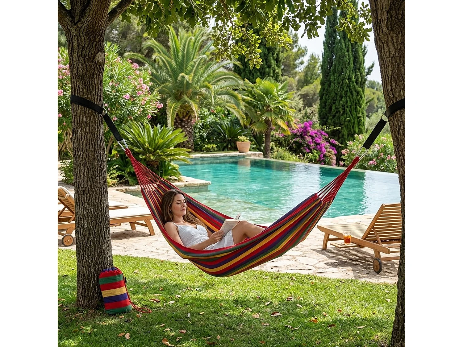 Amaca Da Esterno E Giardino Con Custodia Trasporto Cinghie E Moschettoni Inclusi Design Anti Caduta In Cotone Resistente Portata 300 Kg 270 x 150 Cm Rosso