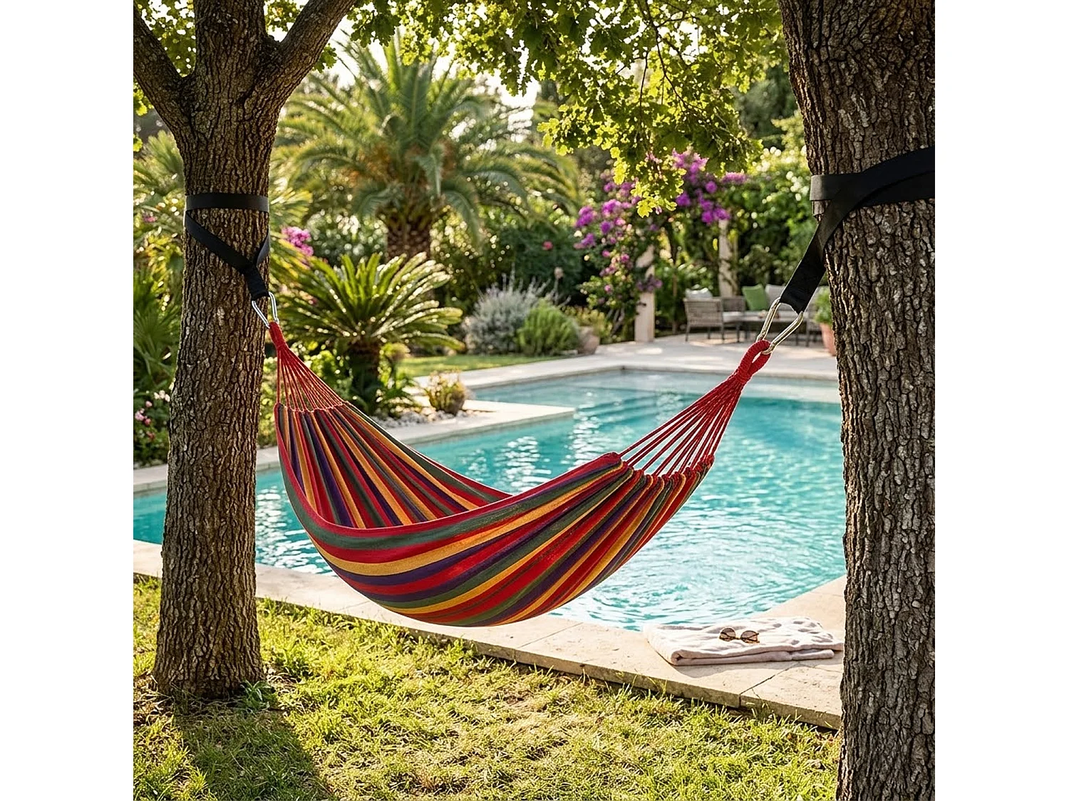 Amaca Da Esterno E Giardino Con Custodia Trasporto Cinghie E Moschettoni Inclusi Design Anti Caduta In Cotone Resistente Portata 300 Kg 270 x 150 Cm Rosso