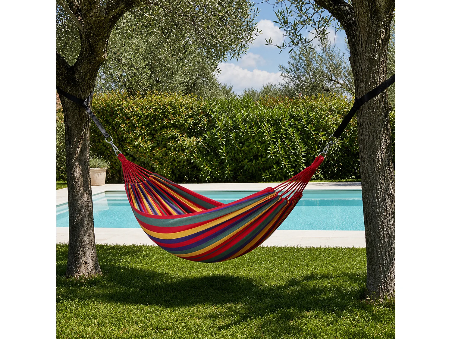 Amaca Da Esterno E Giardino Con Custodia Trasporto Cinghie E Moschettoni Inclusi Design Anti Caduta In Cotone Resistente Portata 300 Kg 270 x 150 Cm Rosso