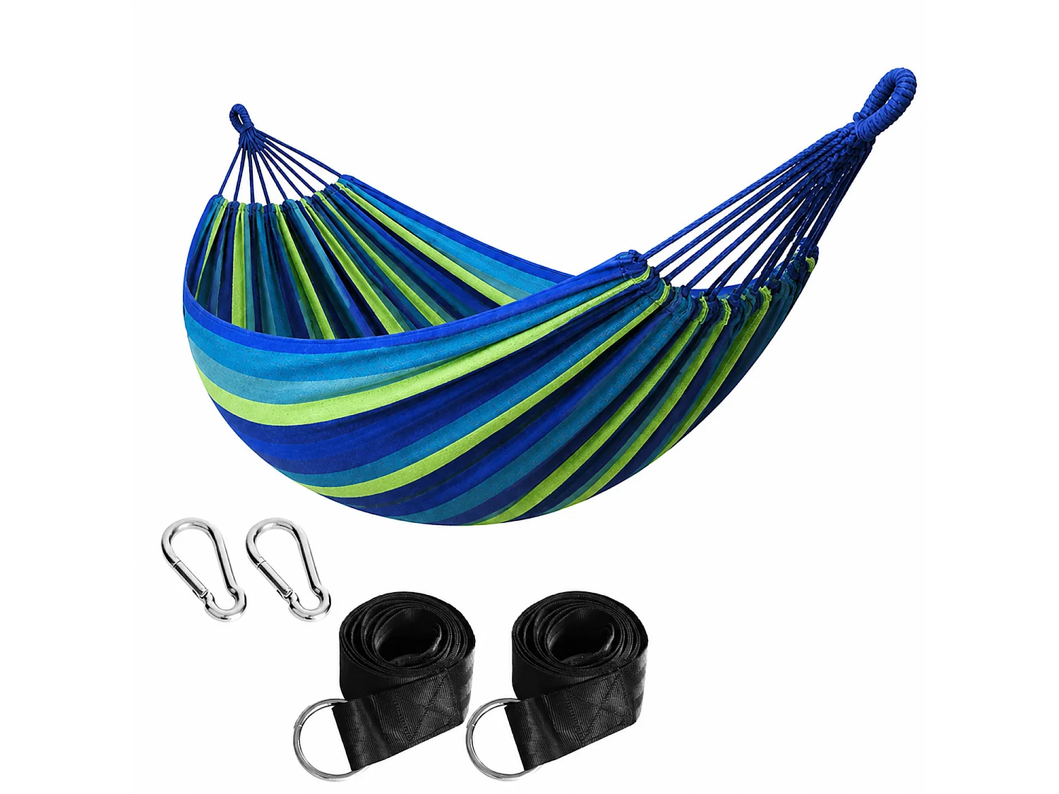 Amaca Per Relax Giardino E Campeggio Con Borsa Trasporto Cinghie E Moschettoni Inclusi Sistema Anti Ribaltamento Cotone Resistente Portata 300 Kg 270 x 150 Cm Blu