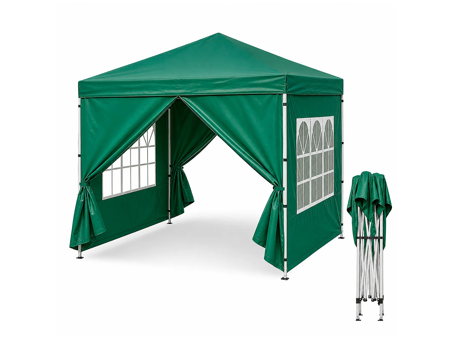 Gazebo Pieghevole Da Esterno Con Teli Laterali Finestre Trasparenti Apertura Pop Up Copertura Impermeabile UV50+ In Acciaio Per Eventi 3 x 3 x 2.59 m Verde