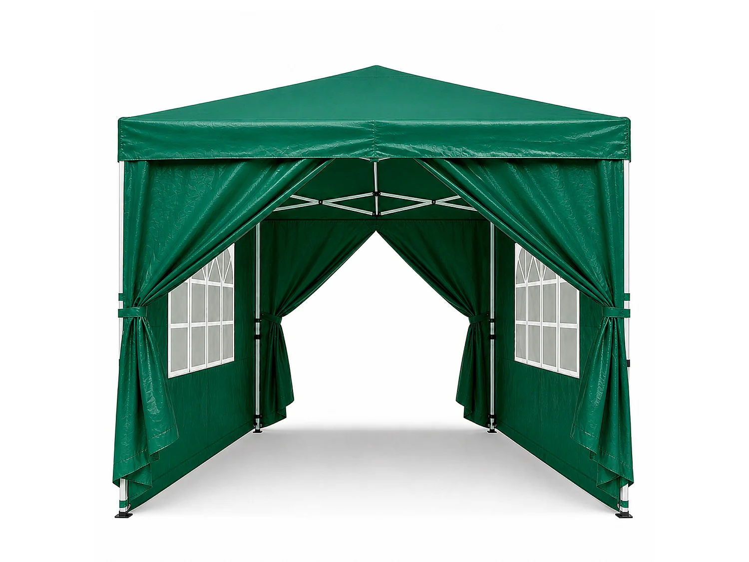 Gazebo Pieghevole Da Esterno Con Teli Laterali Finestre Trasparenti Apertura Pop Up Copertura Impermeabile UV50+ In Acciaio Per Eventi 3 x 3 x 2.59 m Verde