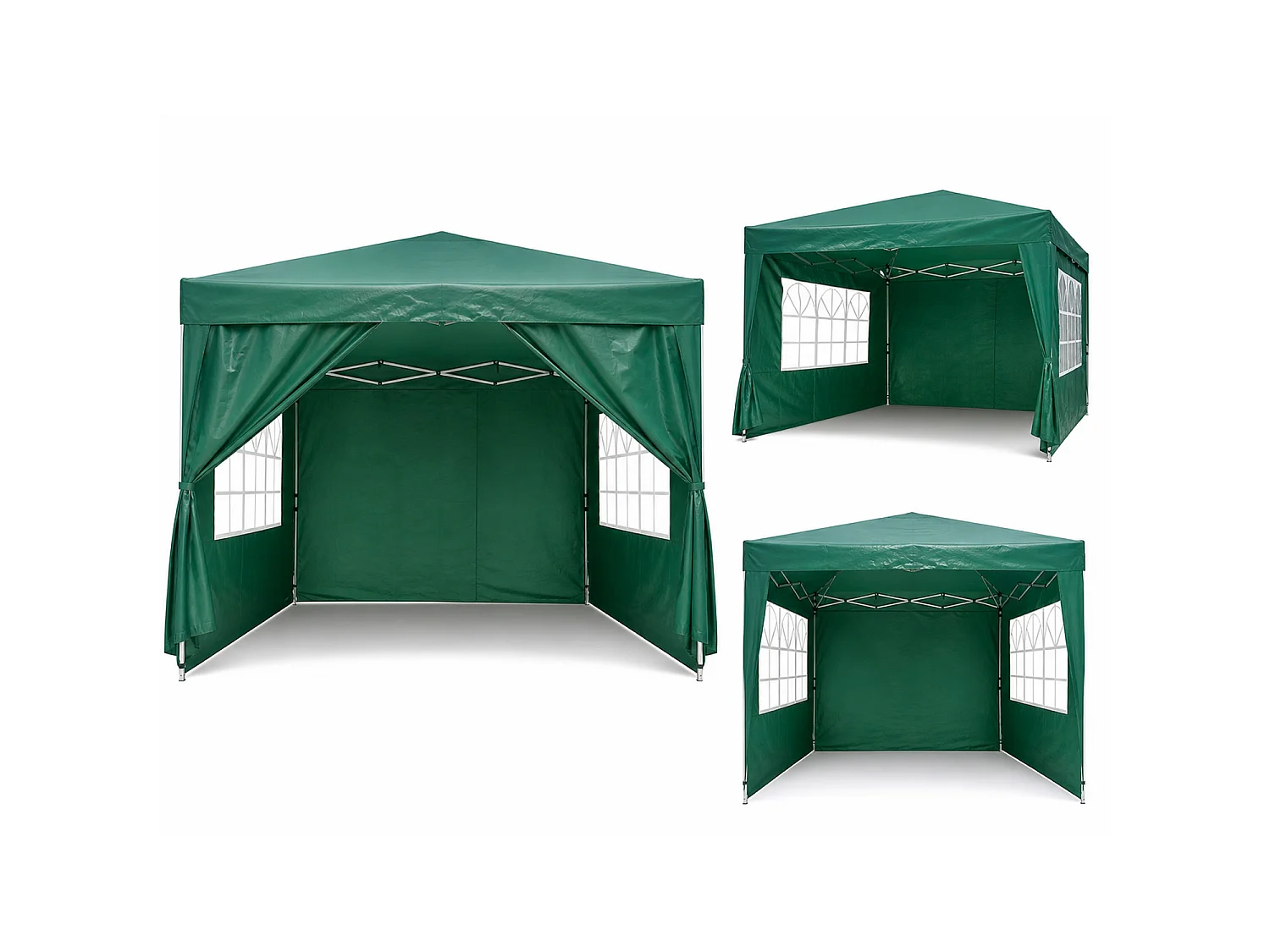 Gazebo Pieghevole Da Esterno Con Teli Laterali Finestre Trasparenti Apertura Pop Up Copertura Impermeabile UV50+ In Acciaio Per Eventi 3 x 3 x 2.59 m Verde
