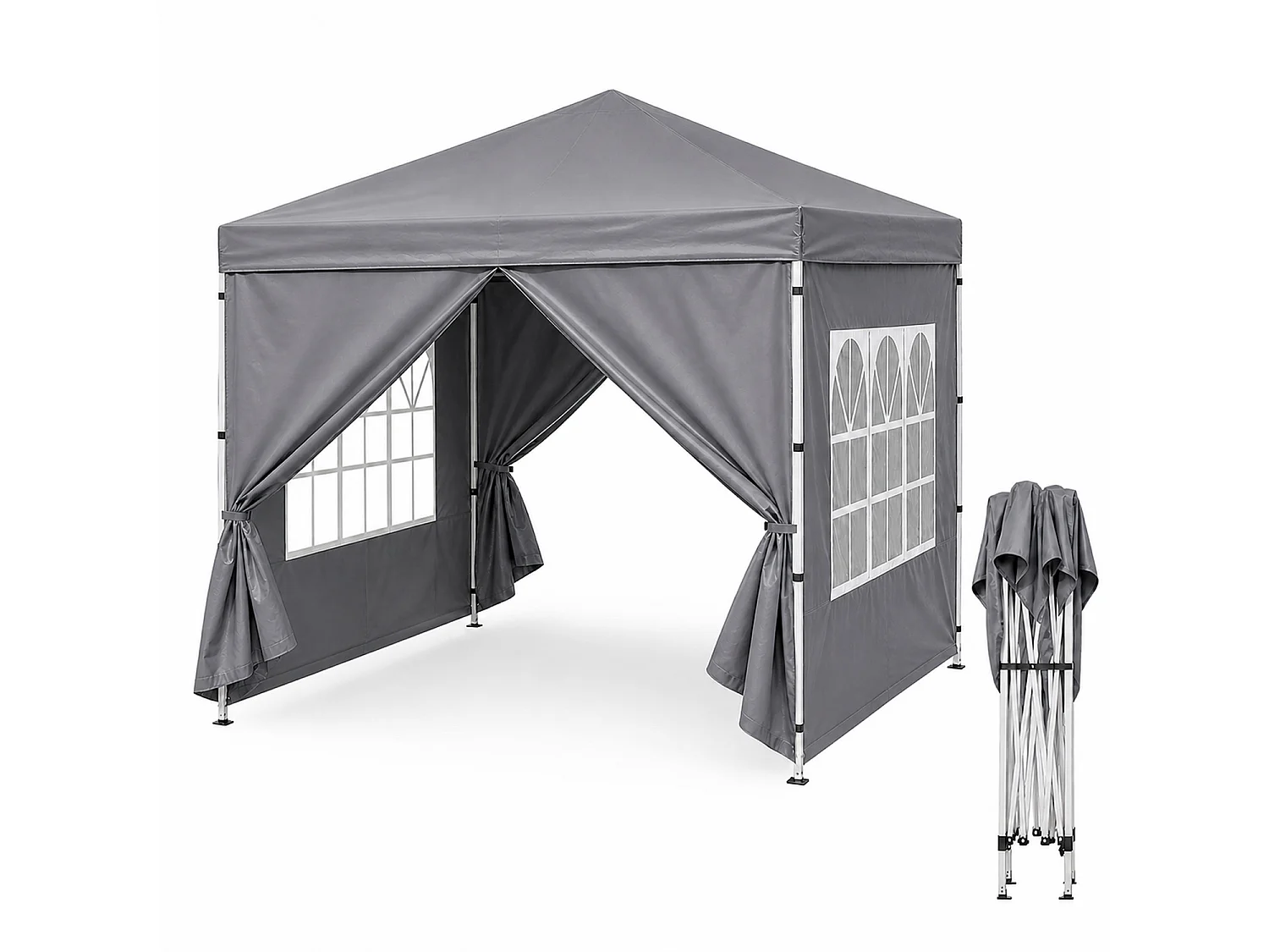 Gazebo Pieghevole Da Esterno Con Teli Laterali Finestre Trasparenti Apertura Pop Up Copertura Impermeabile UV50+ In Acciaio Per Eventi 3 x 3 x 2.59 m Grigio