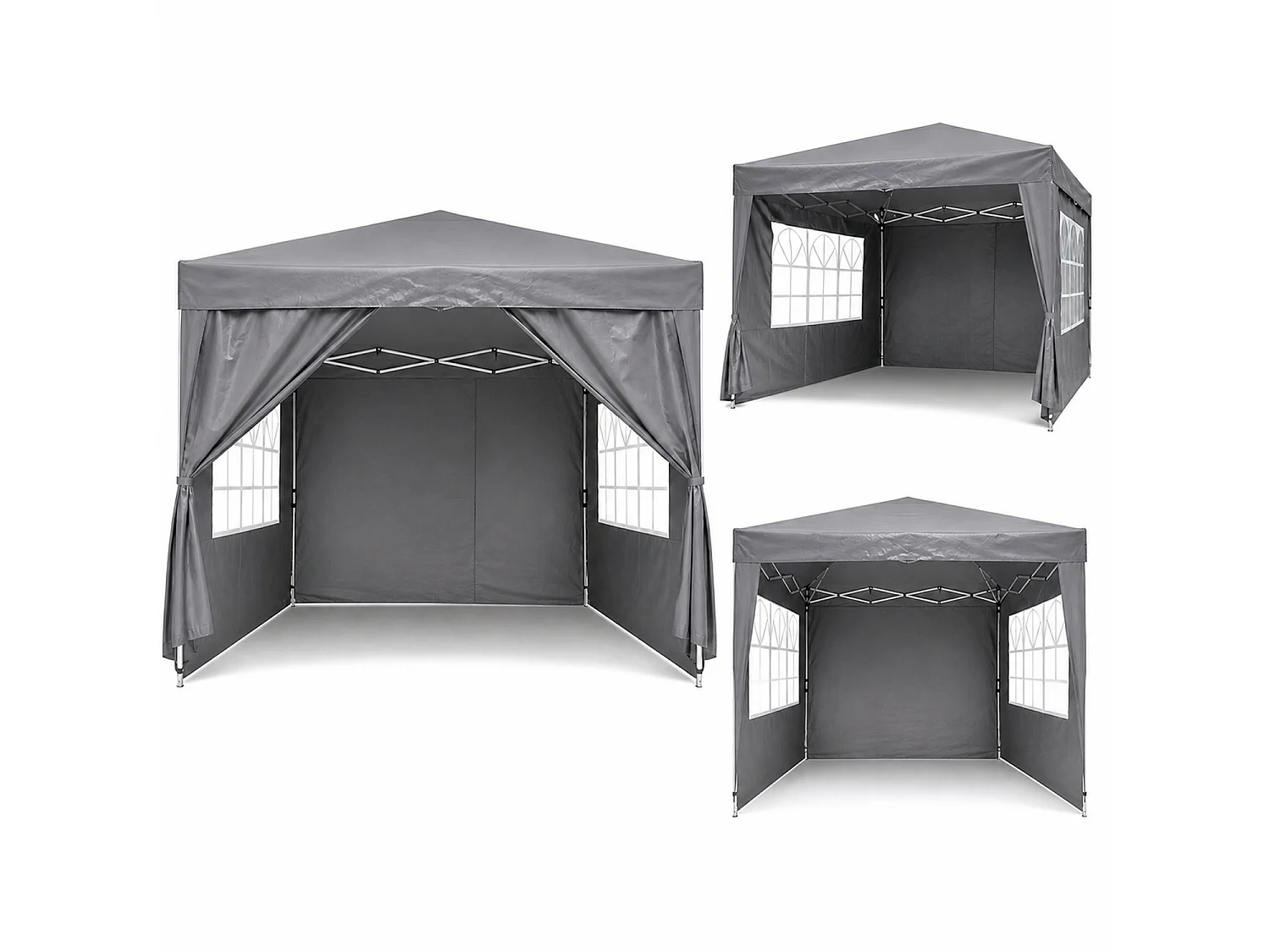 Gazebo Pieghevole Da Esterno Con Teli Laterali Finestre Trasparenti Apertura Pop Up Copertura Impermeabile UV50+ In Acciaio Per Eventi 3 x 3 x 2.59 m Grigio
