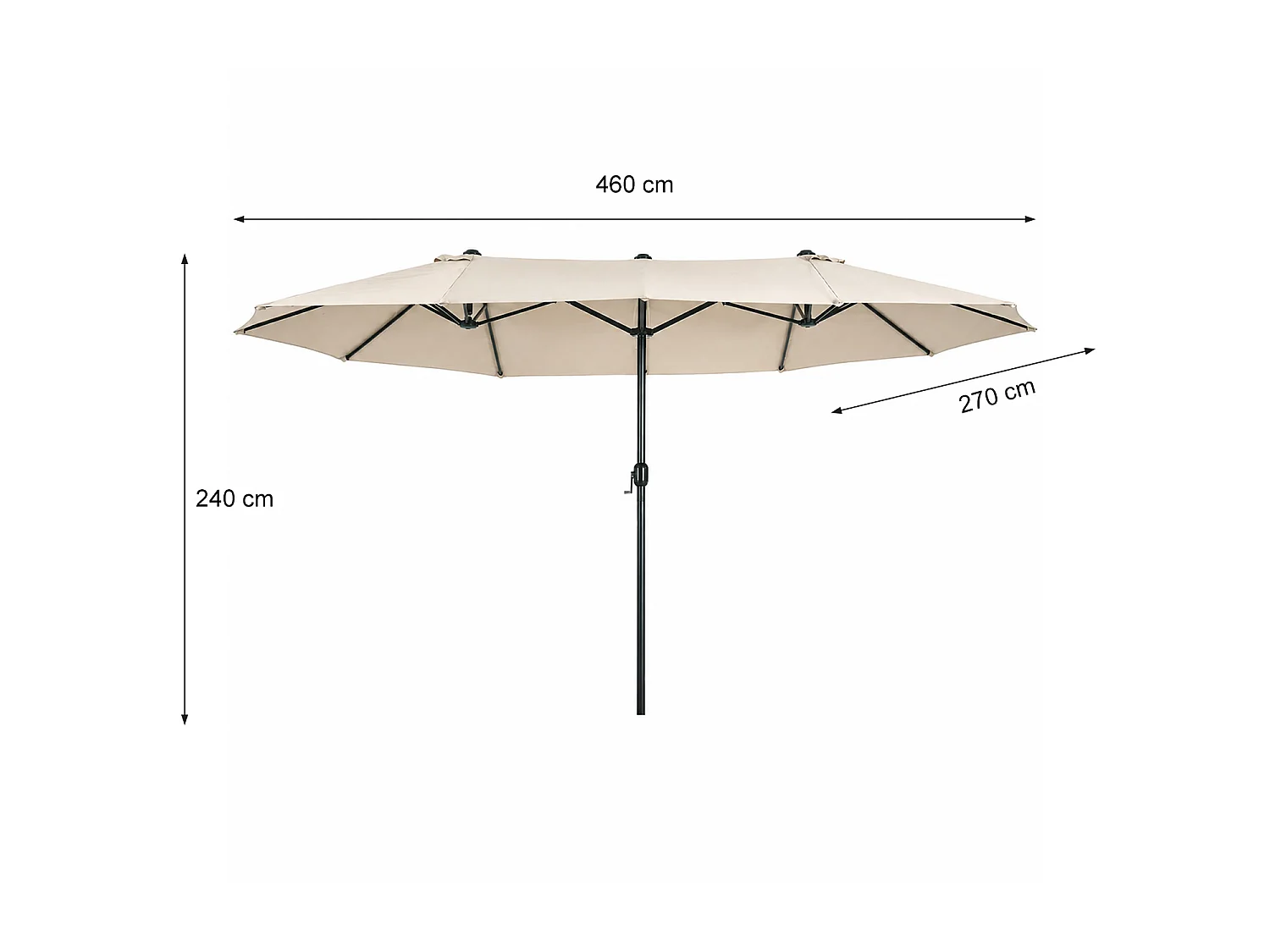 Ombrellone Doppio Da Esterno 4.6 x 2.4 M Per Esterno Piscina Terrazzo Con Palo In Acciaio In Poliestere Impermeabilie Anti UV Apertura A Manovella Beige