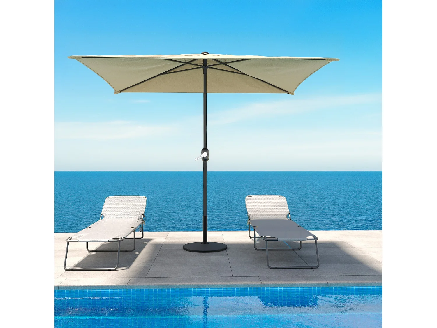 Ombrellone Rettangolare 3 x 2 M Da Giardino Parasole Per Balcone Con Air Vent Apertura A Manovella Anti UV Idrorepellente Per Mare Spiaggia Piscina Beige