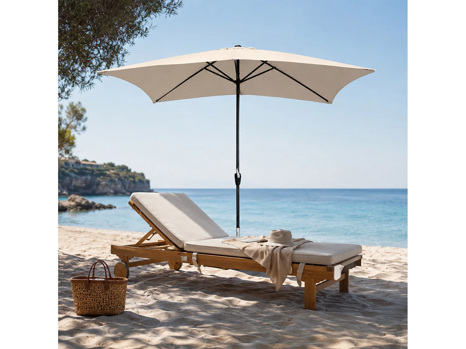 Ombrellone Rettangolare 3 x 2 M Da Giardino Parasole Per Balcone Con Air Vent Apertura A Manovella Anti UV Idrorepellente Per Mare Spiaggia Piscina Beige