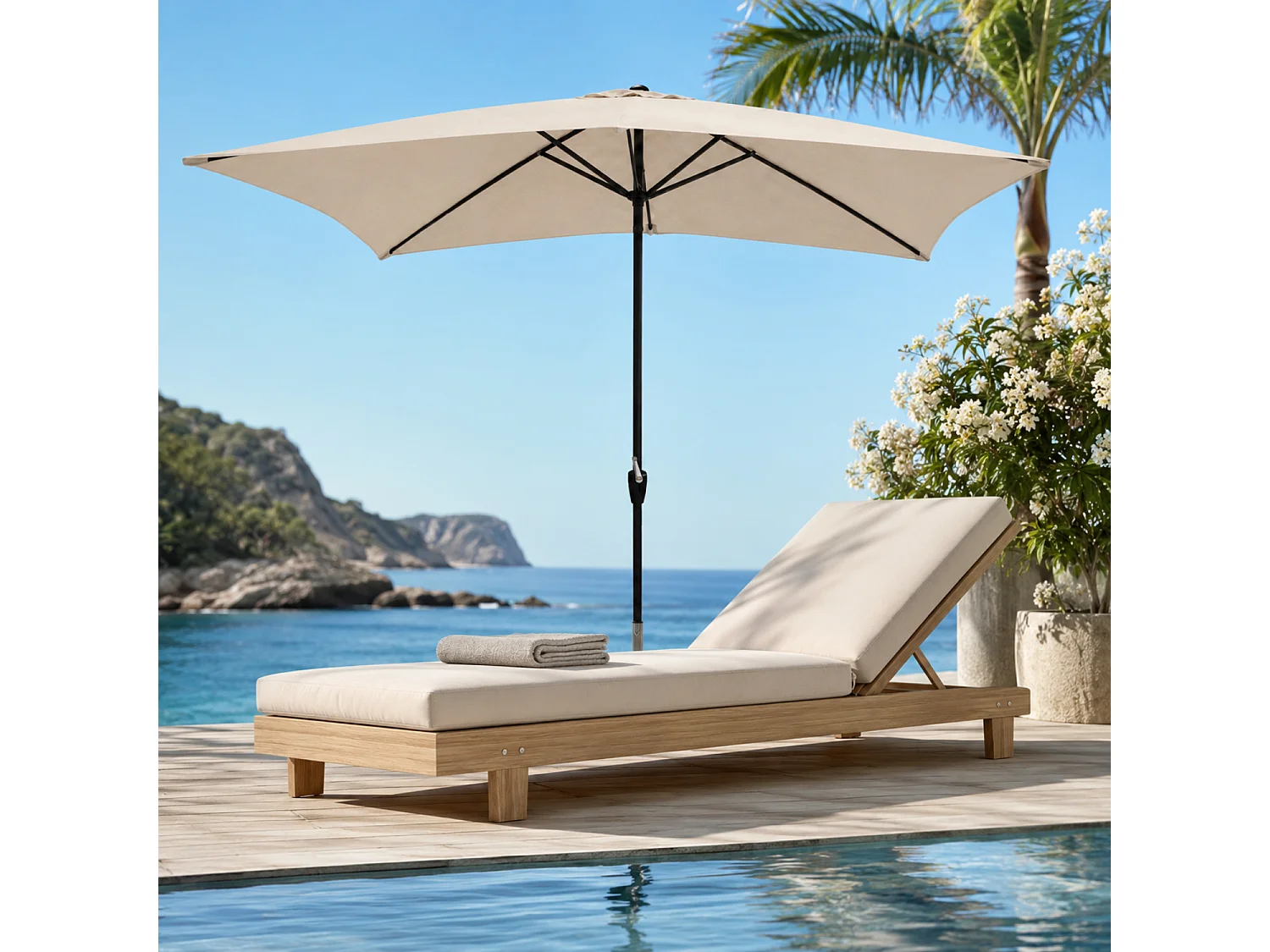 Ombrellone Rettangolare 3 x 2 M Da Giardino Parasole Per Balcone Con Air Vent Apertura A Manovella Anti UV Idrorepellente Per Mare Spiaggia Piscina Beige