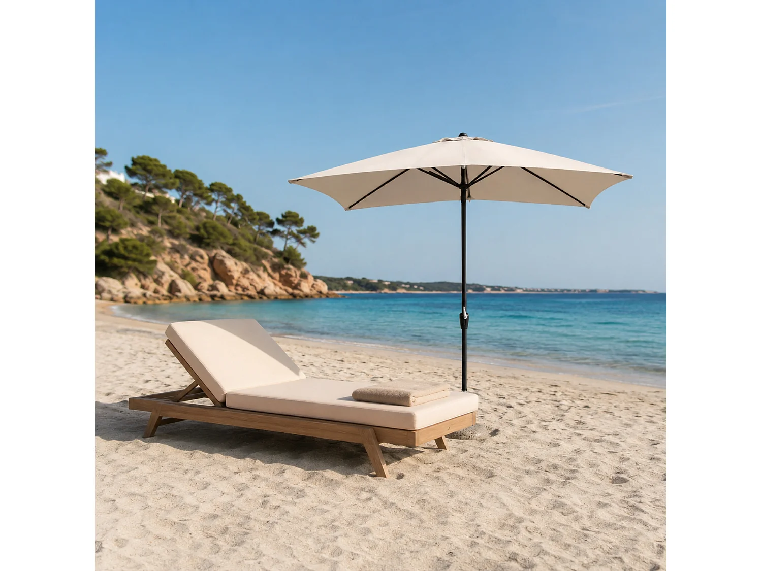 Ombrellone Rettangolare 3 x 2 M Da Giardino Parasole Per Balcone Con Air Vent Apertura A Manovella Anti UV Idrorepellente Per Mare Spiaggia Piscina Beige