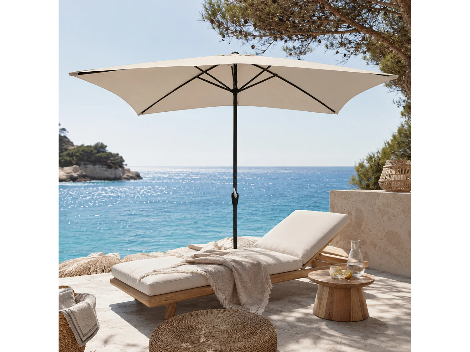 Ombrellone Rettangolare 3 x 2 M Da Giardino Parasole Per Balcone Con Air Vent Apertura A Manovella Anti UV Idrorepellente Per Mare Spiaggia Piscina Beige