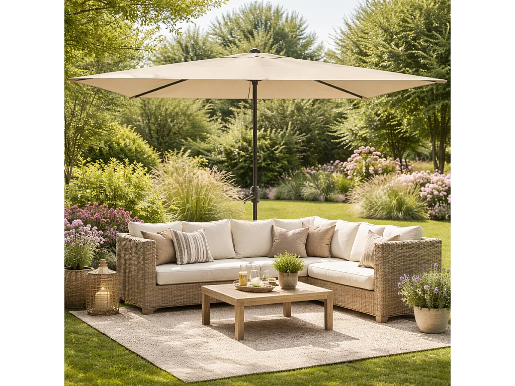 Ombrellone Rettangolare 3 x 2 M Da Giardino Parasole Per Balcone Con Air Vent Apertura A Manovella Anti UV Idrorepellente Per Mare Spiaggia Piscina Beige