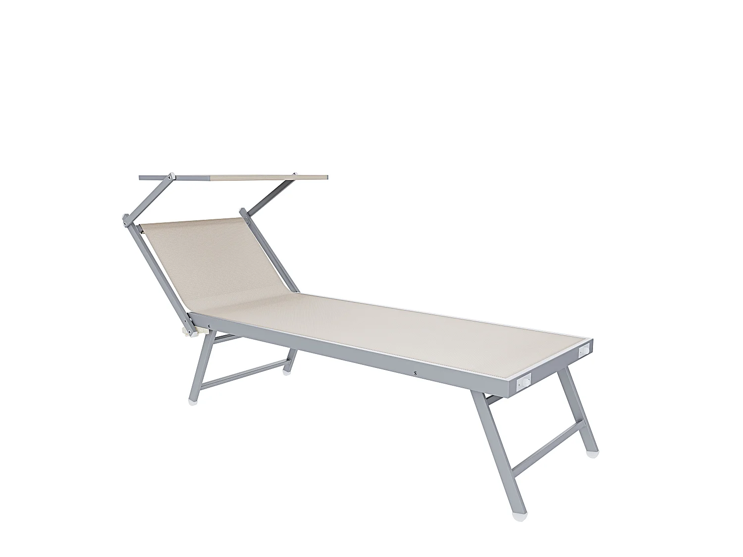 Coppia Di Lettini Beige Prendisole Pieghevole Professionale In Alluminio Tettuccio Orientabile Sdraio Mare Spiaggia Piscina Giardino 182 x 60 x 38 cm