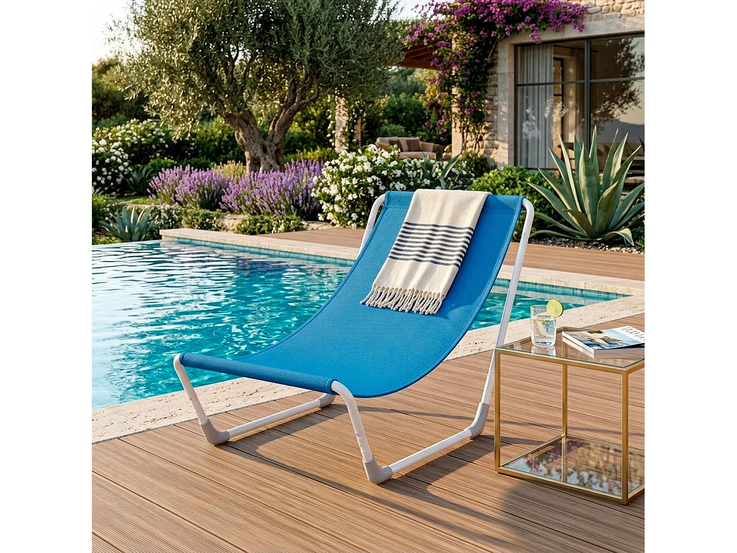 Sedia Sdraio Pieghevole Con Struttura In Acciaio Ergonomica Poliestere Impermeabile Sacca Con Tracolla Per Spiaggia Piscina Campeggio 95 x 60 x 40 Cm Blu