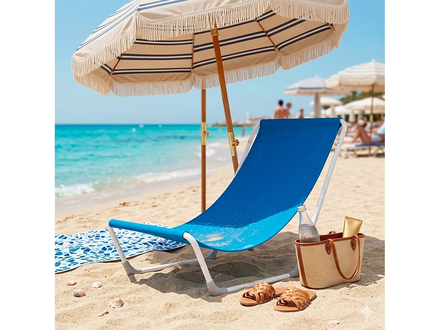 Sedia Sdraio Pieghevole Con Struttura In Acciaio Ergonomica Poliestere Impermeabile Sacca Con Tracolla Per Spiaggia Piscina Campeggio 95 x 60 x 40 Cm Blu