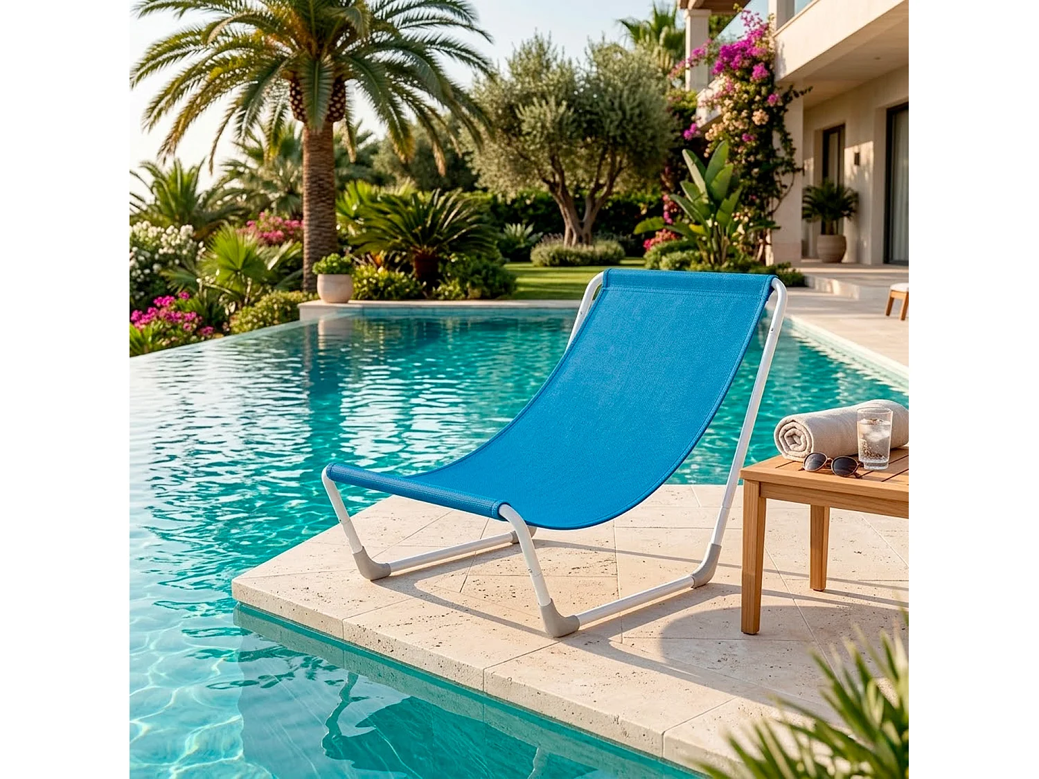 Sedia Sdraio Pieghevole Con Struttura In Acciaio Ergonomica Poliestere Impermeabile Sacca Con Tracolla Per Spiaggia Piscina Campeggio 95 x 60 x 40 Cm Blu