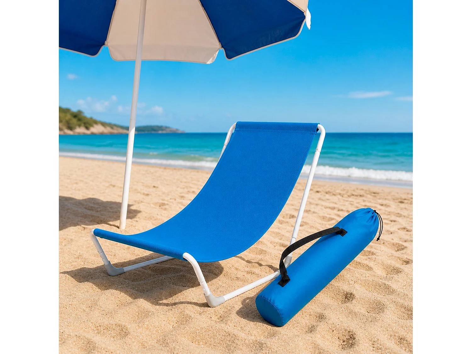 Sedia Sdraio Pieghevole Con Struttura In Acciaio Ergonomica Poliestere Impermeabile Sacca Con Tracolla Per Spiaggia Piscina Campeggio 95 x 60 x 40 Cm Blu