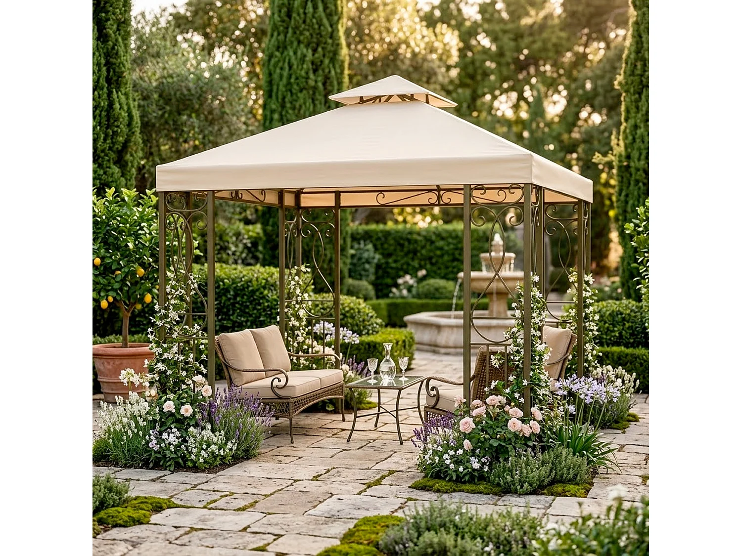 Copertura Sostitutiva Telo Per Gazebo 3x3 Metri In Poliestere Con Air Vent Traspirante Protezione Da Agenti Atmosferici Per Giardino 300 X 300 Cm Beige