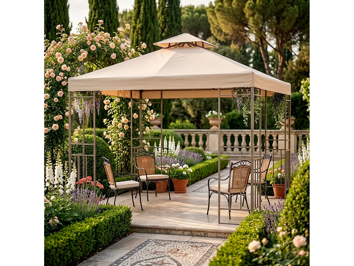 Copertura Sostitutiva Telo Per Gazebo 3x3 Metri In Poliestere Con Air Vent Traspirante Protezione Da Agenti Atmosferici Per Giardino 300 X 300 Cm Beige