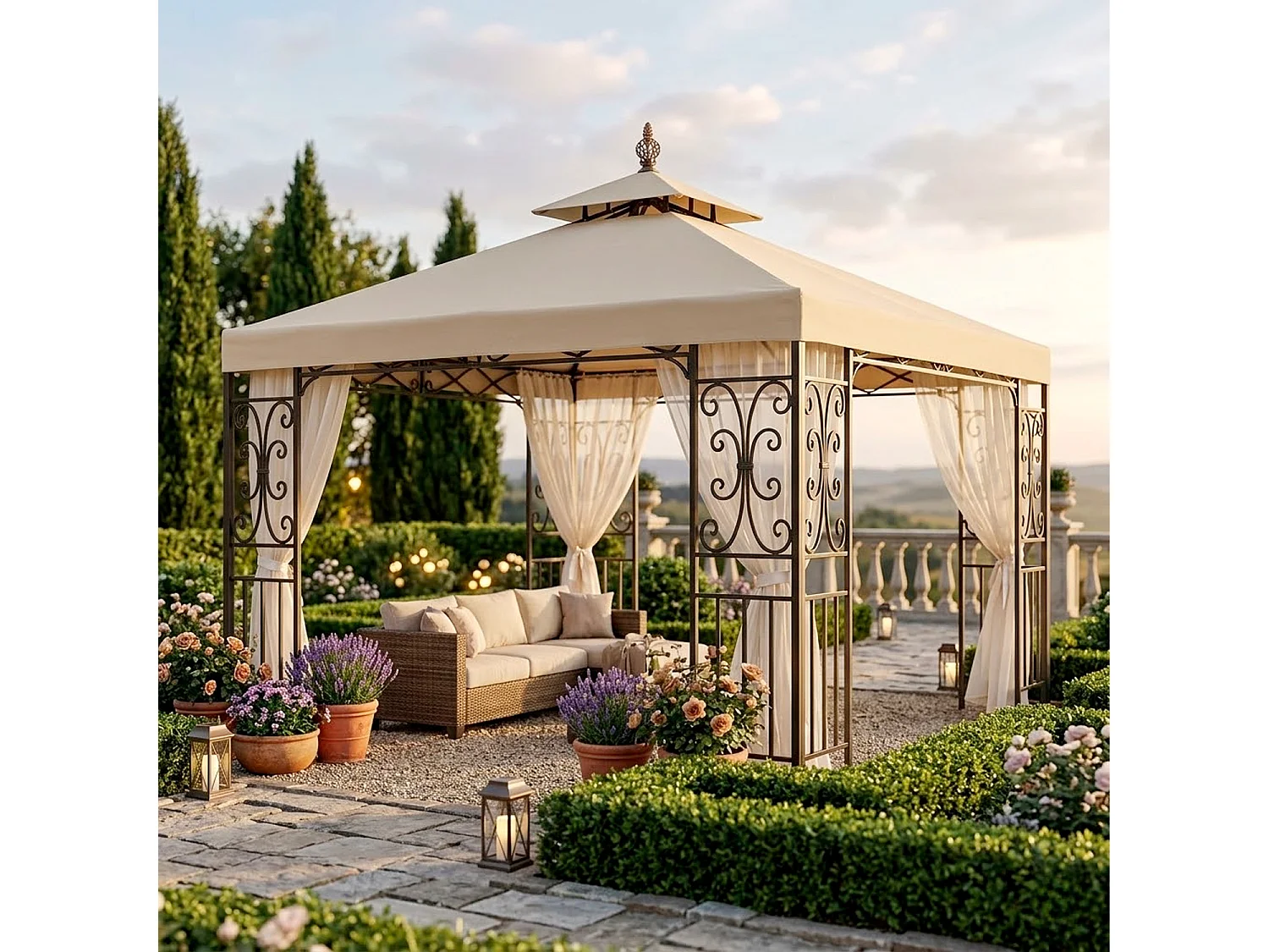 Copertura Sostitutiva Telo Per Gazebo 3x3 Metri In Poliestere Con Air Vent Traspirante Protezione Da Agenti Atmosferici Per Giardino 300 X 300 Cm Beige