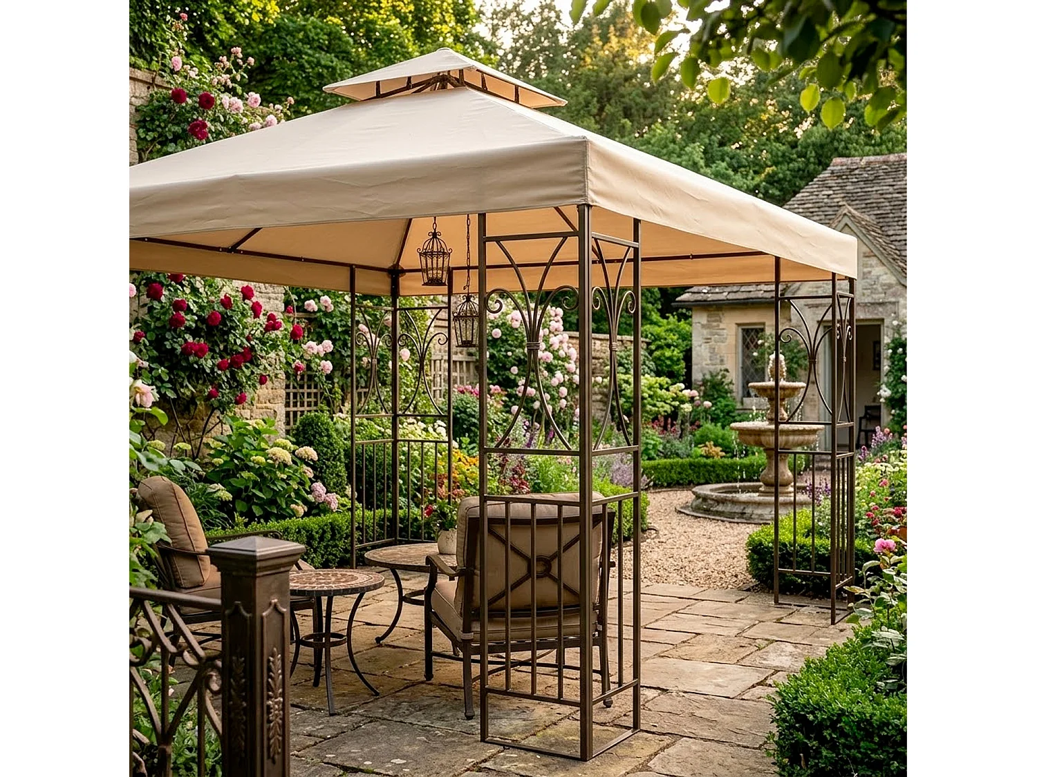 Copertura Sostitutiva Telo Per Gazebo 3x3 Metri In Poliestere Con Air Vent Traspirante Protezione Da Agenti Atmosferici Per Giardino 300 X 300 Cm Beige