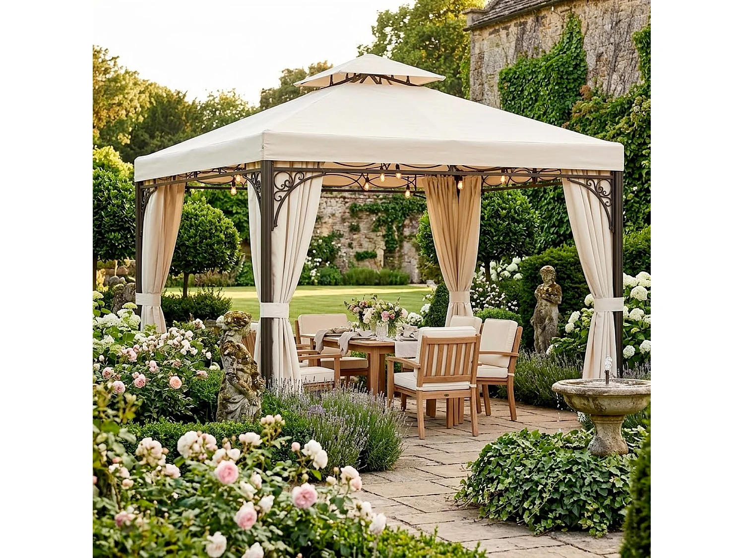 Copertura Sostitutiva Telo Per Gazebo 3x3 Metri In Poliestere Con Air Vent Traspirante Protezione Da Agenti Atmosferici Per Giardino 300 X 300 Cm Beige