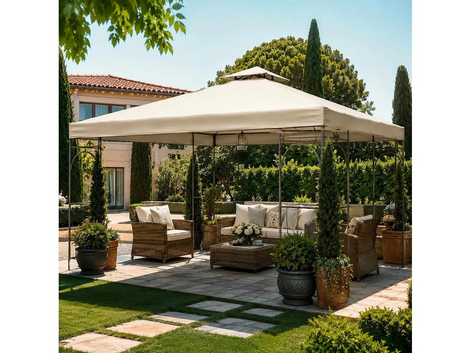 Copertura Sostitutiva Telo Per Gazebo 3x3 Metri In Poliestere Con Air Vent Traspirante Protezione Da Agenti Atmosferici Per Giardino 300 X 300 Cm Beige