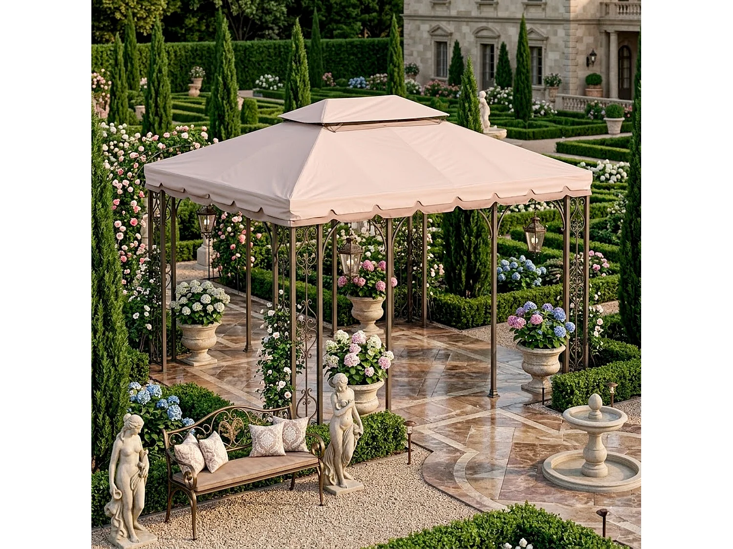 Telo Di Ricambio Per Gazebo 3x4 Metri Impermeabile In PVC Con Air Vent E Zanzariera Integrata Resistente Per Esterno Giardino Outdoor 300 x 400 Cm Beige