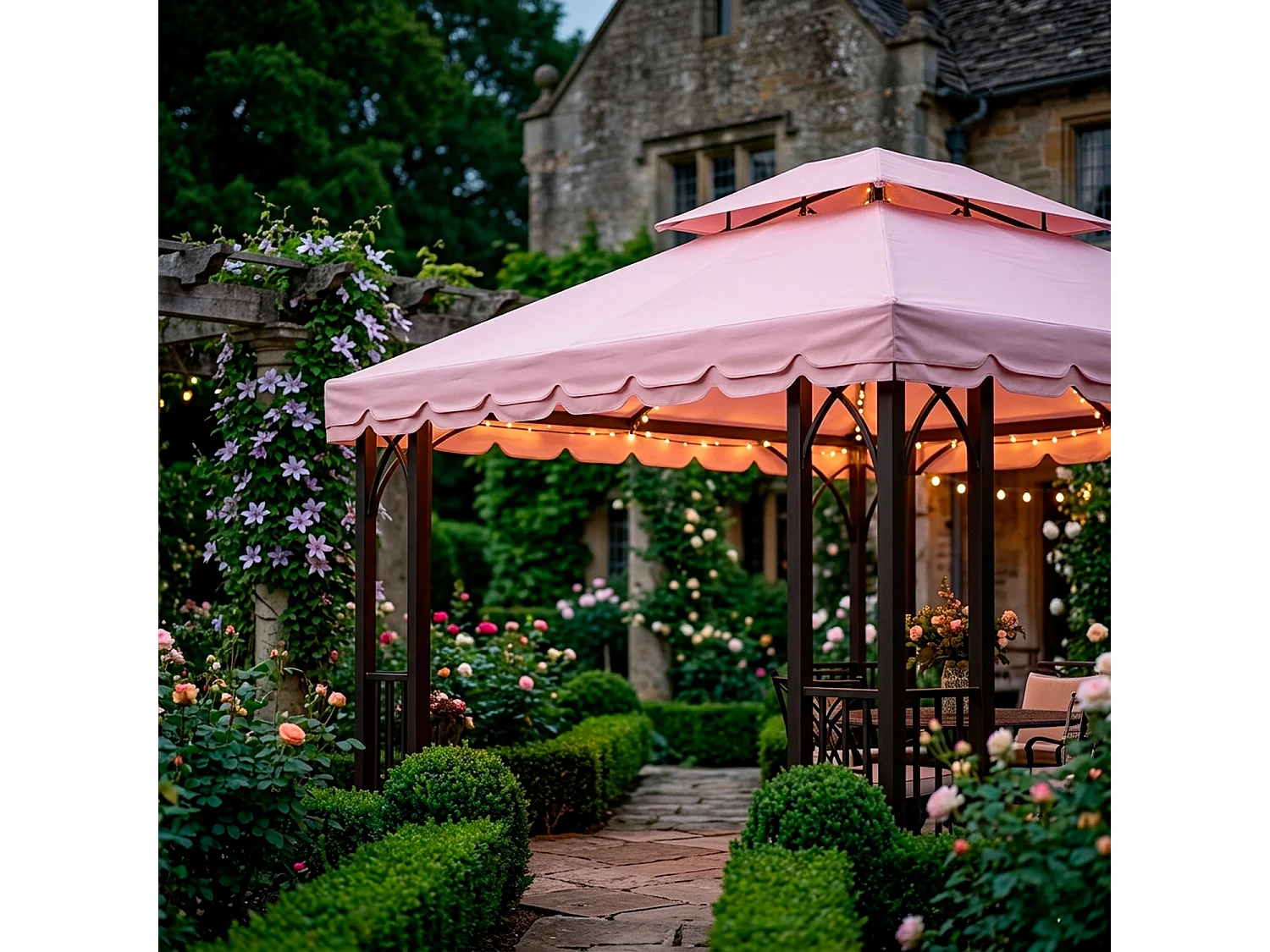 Telo Di Ricambio Per Gazebo 3x4 Metri Impermeabile In PVC Con Air Vent E Zanzariera Integrata Resistente Per Esterno Giardino Outdoor 300 x 400 Cm Beige