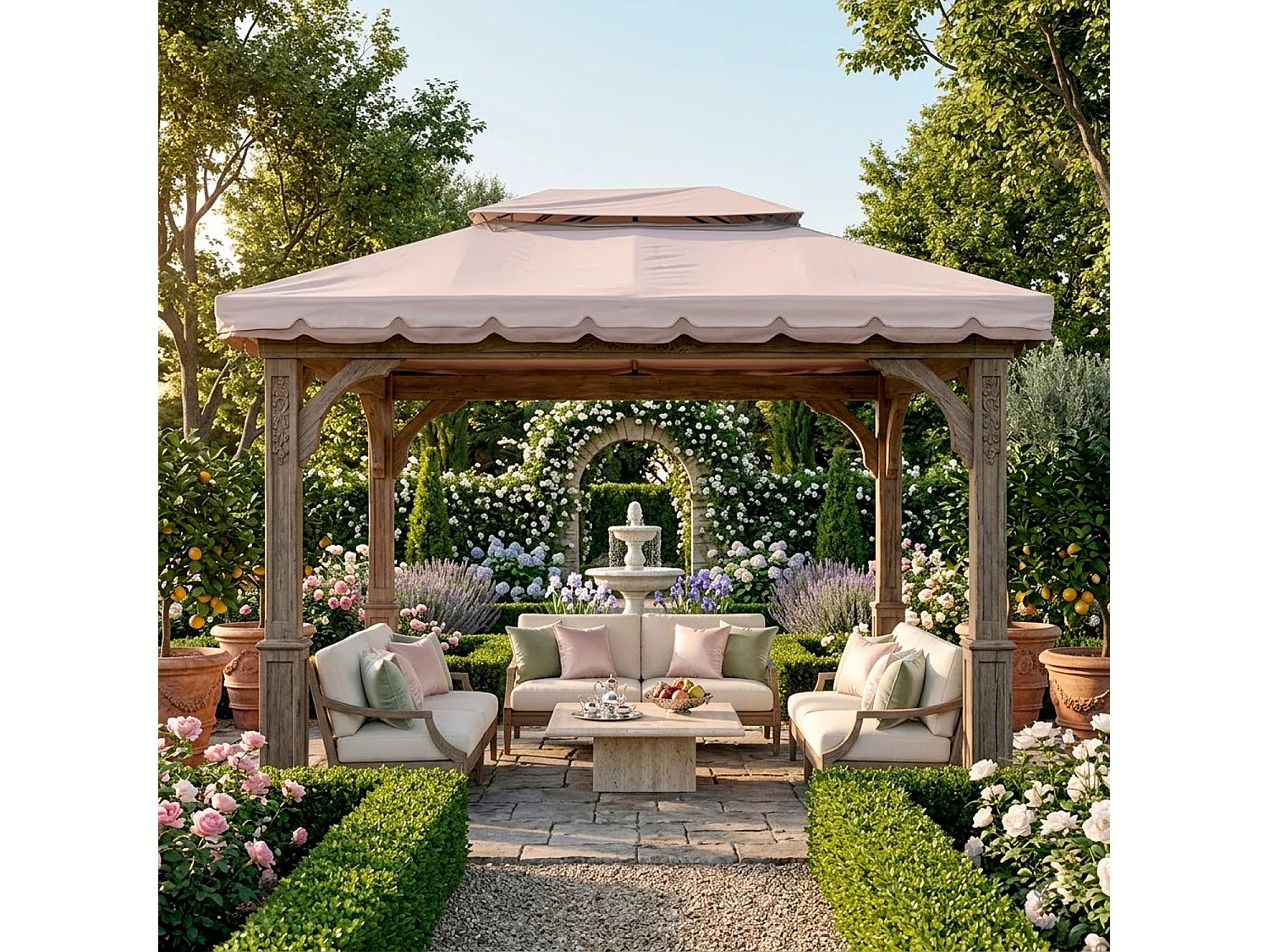 Telo Di Ricambio Per Gazebo 3x4 Metri Impermeabile In PVC Con Air Vent E Zanzariera Integrata Resistente Per Esterno Giardino Outdoor 300 x 400 Cm Beige