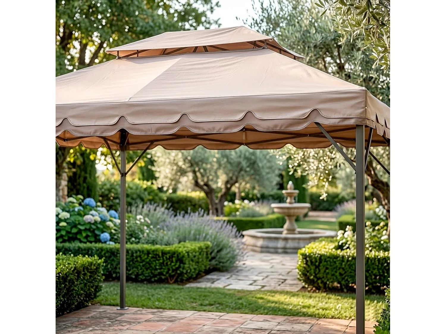 Telo Di Ricambio Per Gazebo 3x4 Metri Impermeabile In PVC Con Air Vent E Zanzariera Integrata Resistente Per Esterno Giardino Outdoor 300 x 400 Cm Beige