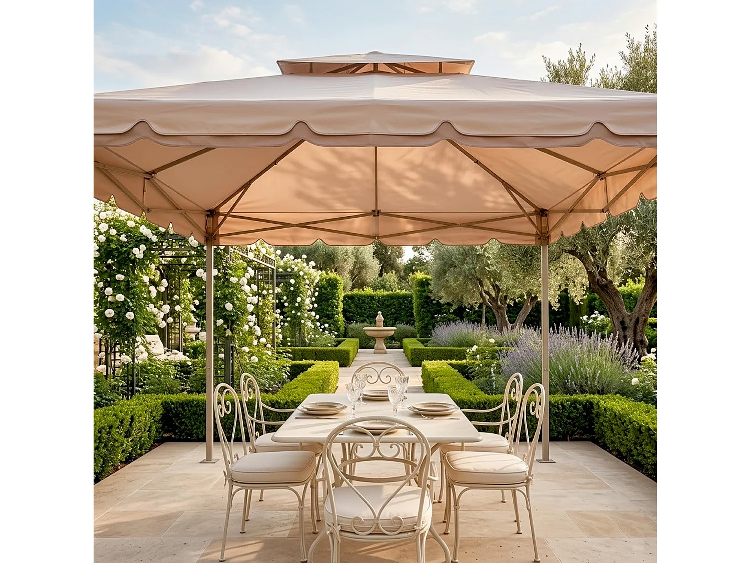 Telo Di Ricambio Per Gazebo 3x4 Metri Impermeabile In PVC Con Air Vent E Zanzariera Integrata Resistente Per Esterno Giardino Outdoor 300 x 400 Cm Beige
