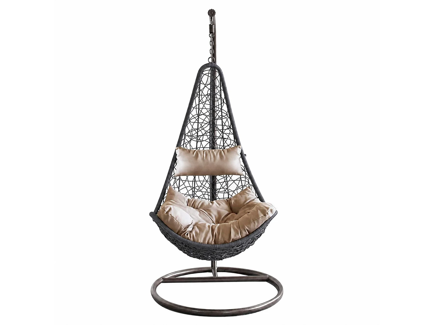 Poltrona Sospesa Da Giardino Con Struttura Autoportante In Metallo Seduta In Polyrattan E Cuscino Arredo Outdoor Terrazza Balcone E Veranda 105 x 195 Cm Nero