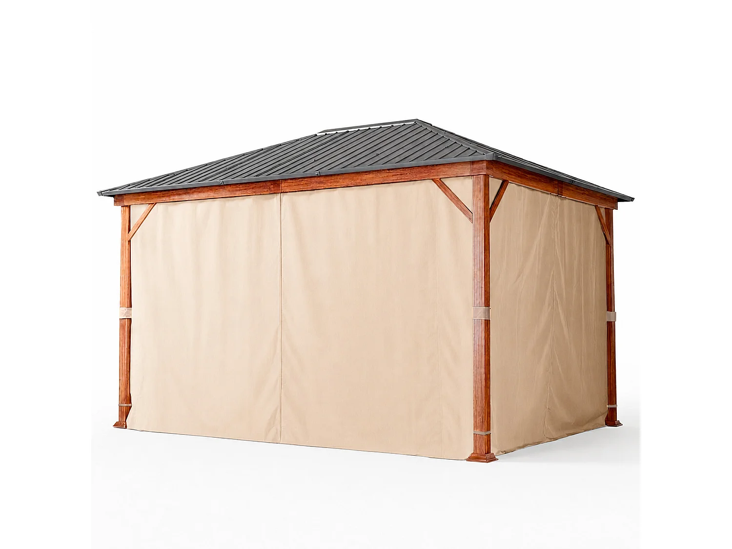 Gazebo Metri Per Giardino Con Tetto In Acciaio Zincato Struttura Effetto Legno Tende Laterali Impermeabile Per Patio Outdoor E Terrazza Effetto Legno E Beige