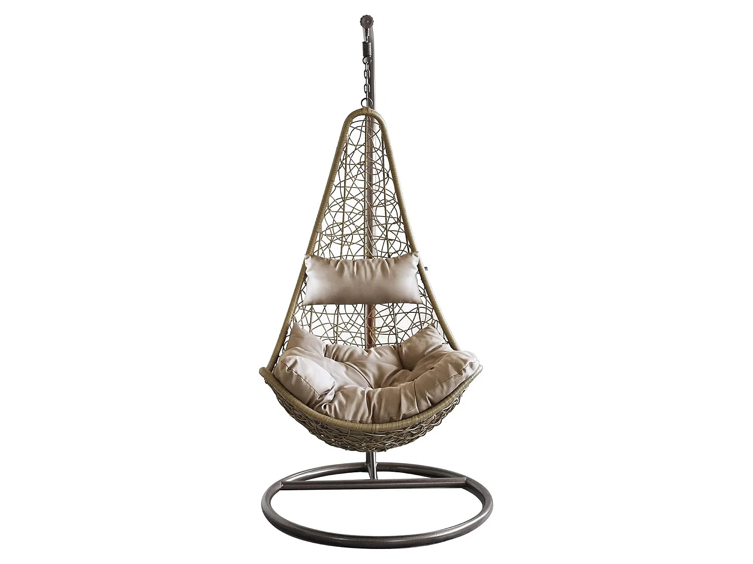 Poltrona Sospesa Da Giardino Con Struttura Autoportante In Metallo Seduta In Polyrattan E Cuscino Per Veranda Balcone E Terrazza 105 x 195 Cm Beige