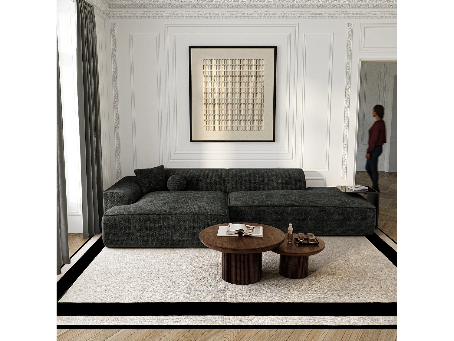 Canapé d'angle gauche 4 places en velours anthracite HANA