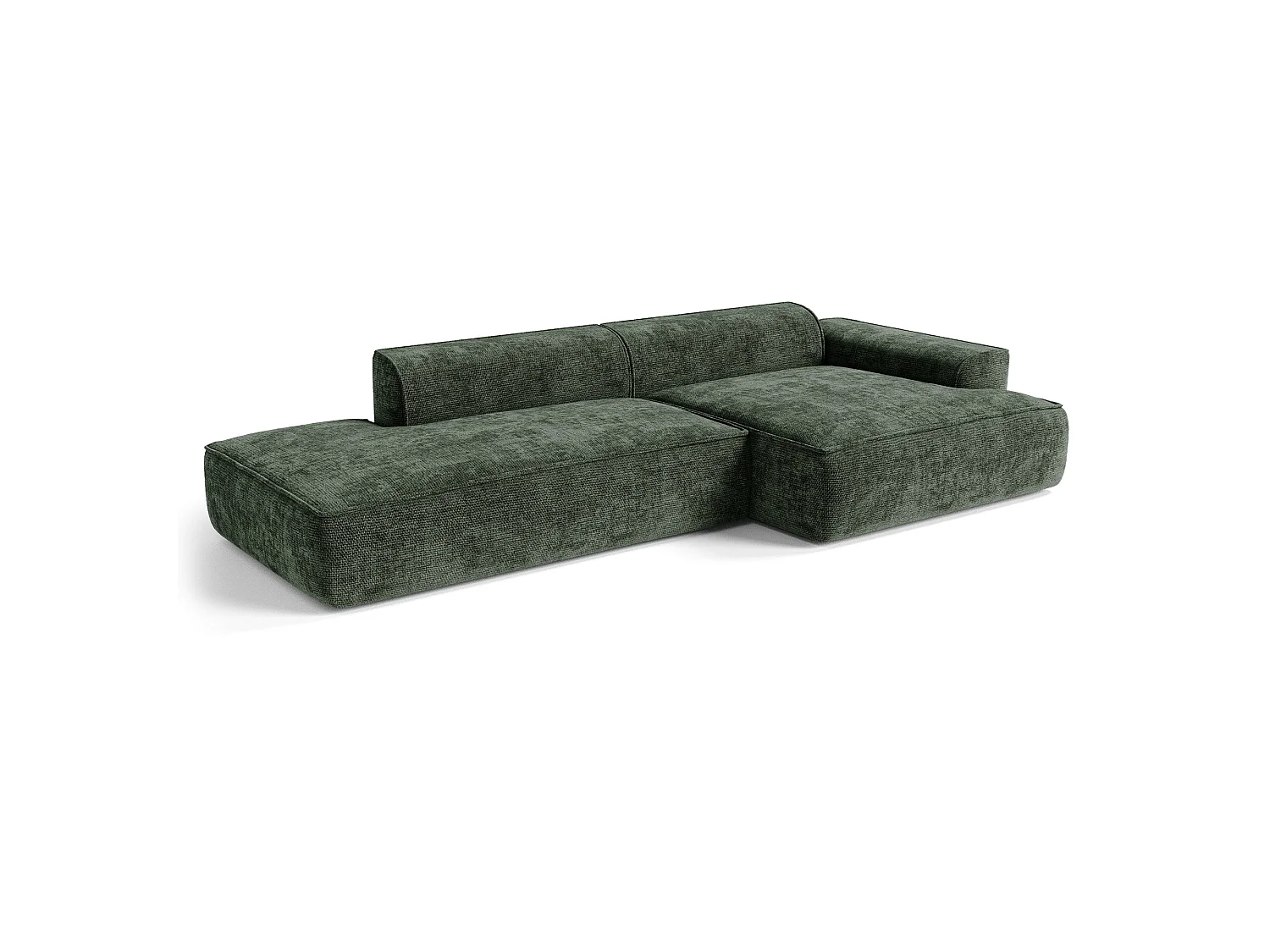 Canapé d'angle droit 4 places HANA en velours tramé vert olive