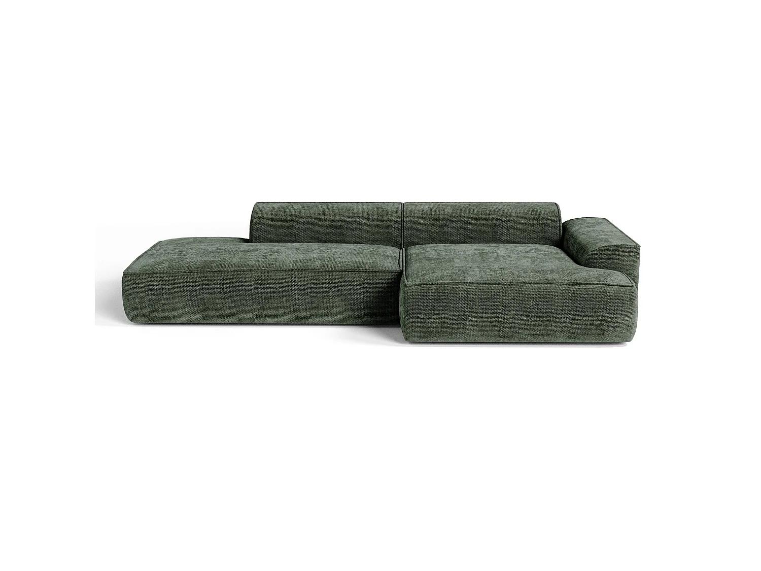 Canapé d'angle droit 4 places HANA en velours tramé vert olive