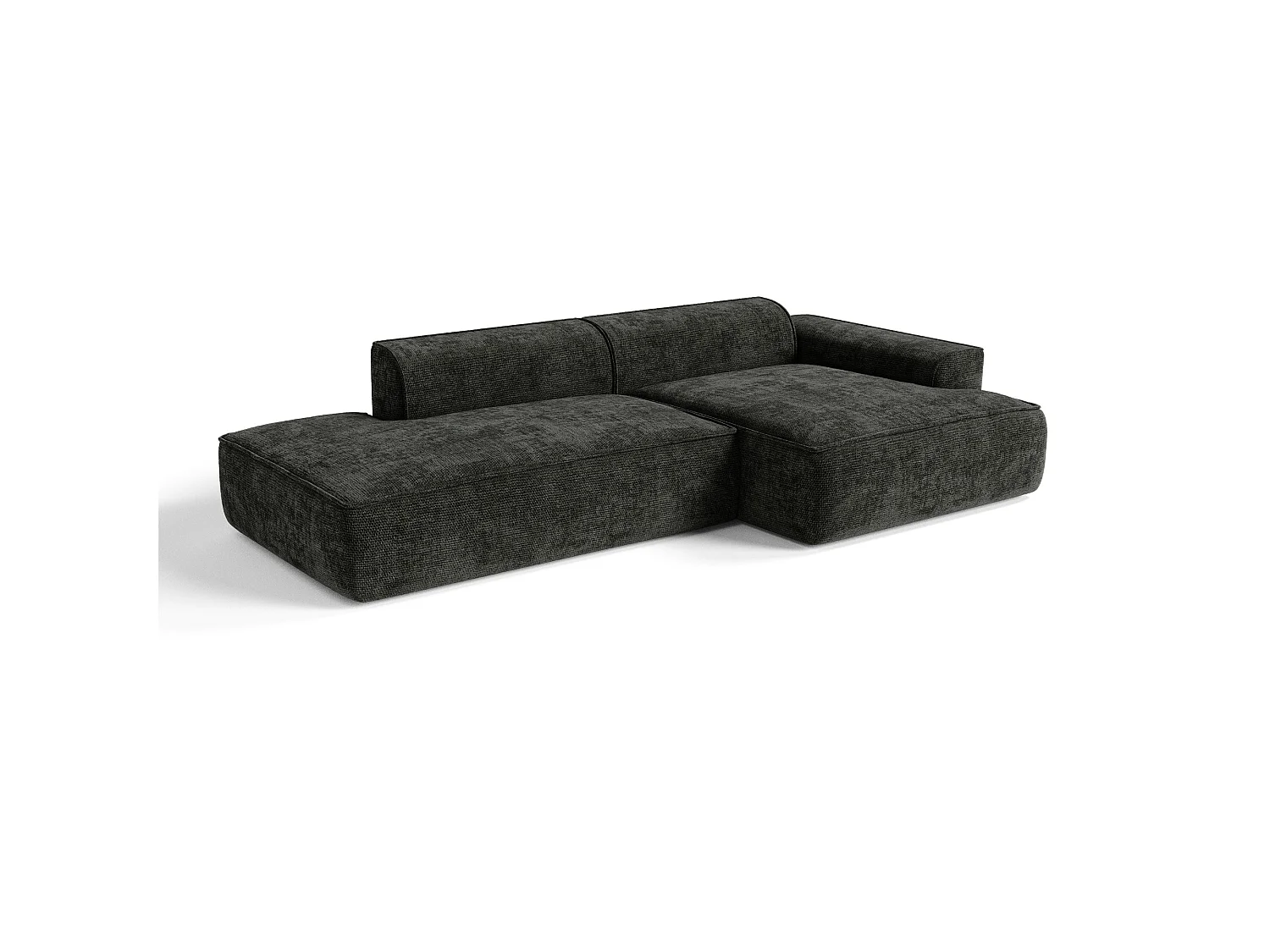 Canapé d'angle droit 4 places HANA en velours tramé anthracite foncé