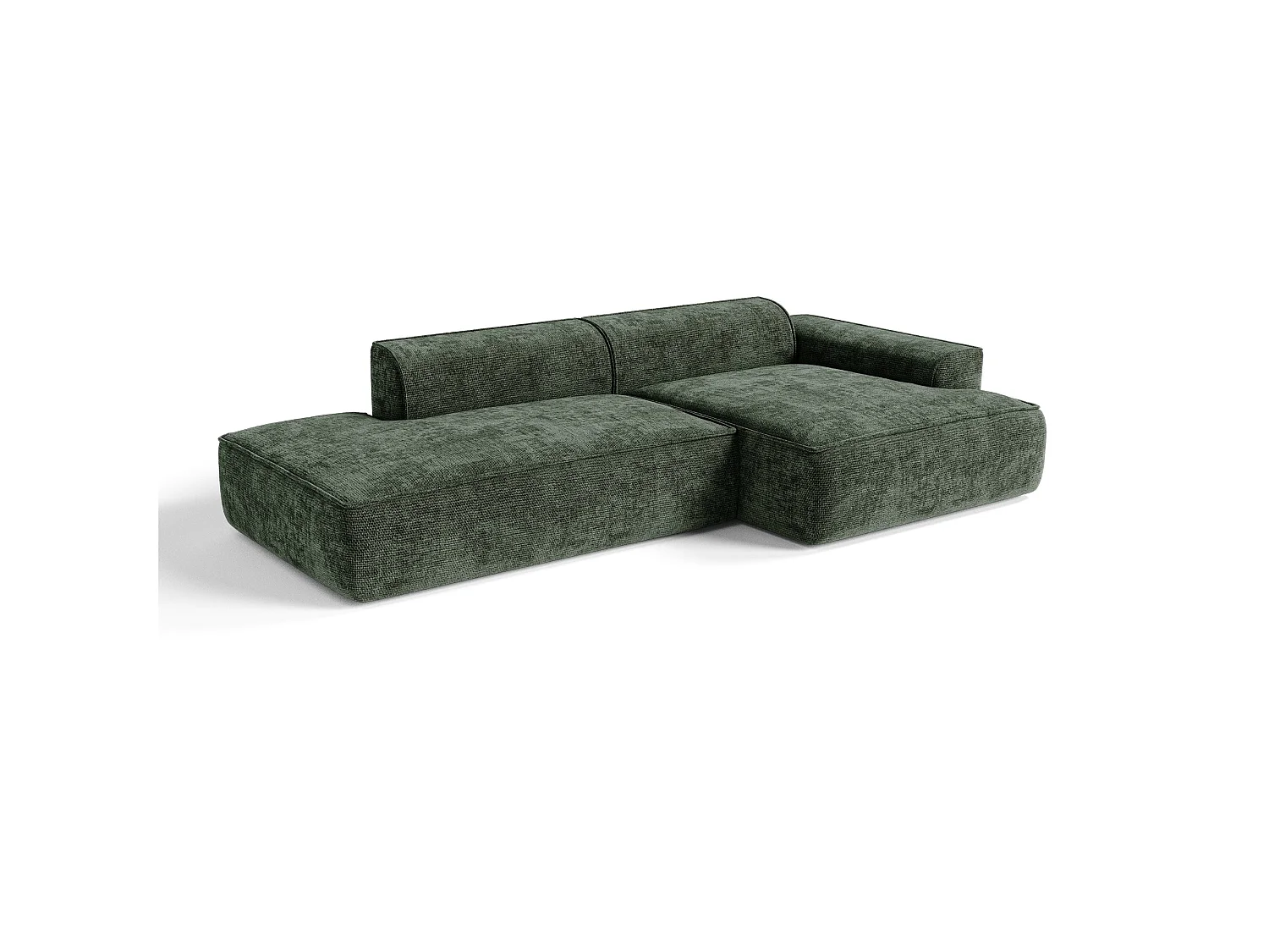 Canapé d'angle droit 4 places HANA en velours tramé vert olive