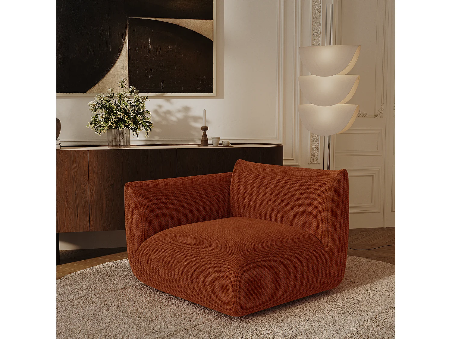 Module d'angle gauche velours chenillé NOOMA en velours chenillé terracotta 108x97cm