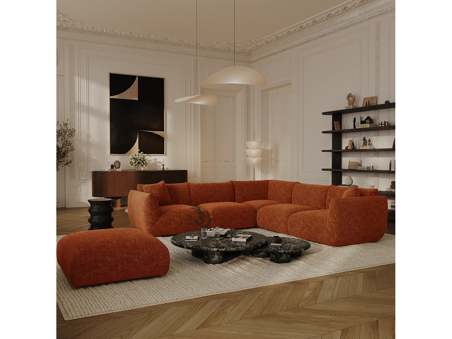 Pouf NOOMA en velours chenillé terracotta