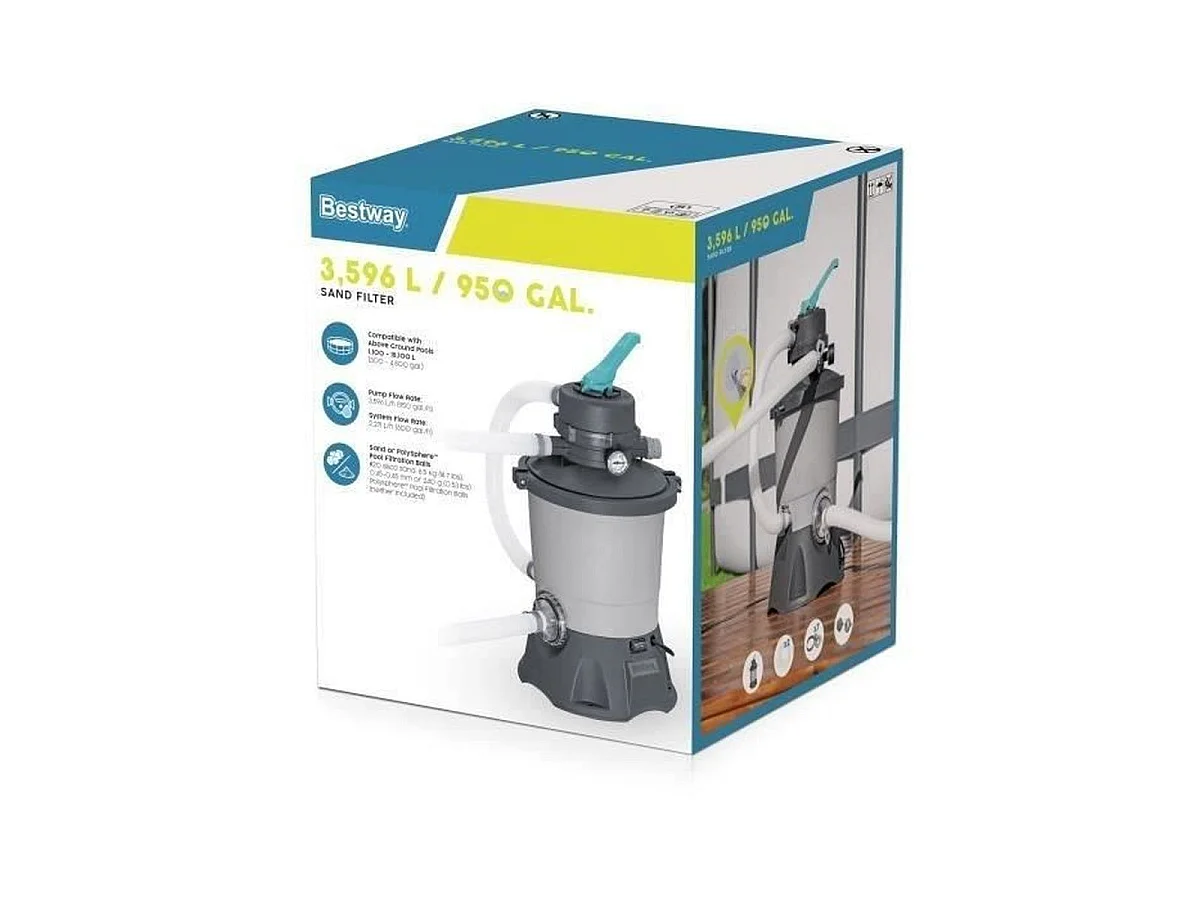 Bestway® 3 596 L/u Zandfilterpomp voor bovengrondse zwembaden tot 18 m3 - 6-standen handvat