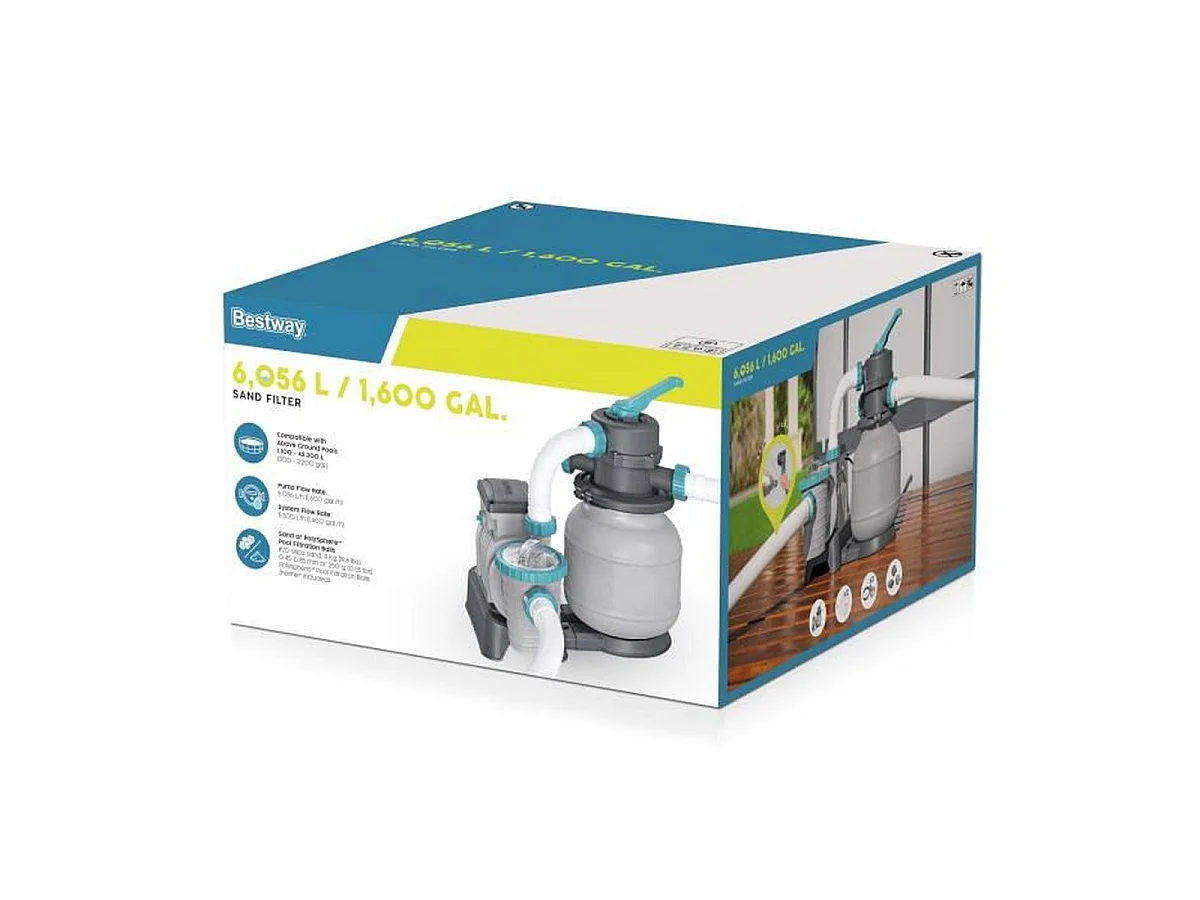 Bestway® 6.056 L/u Zandfilterpomp voor Opzetzwembaden tot 42 m3 - 6-wegklepsysteem