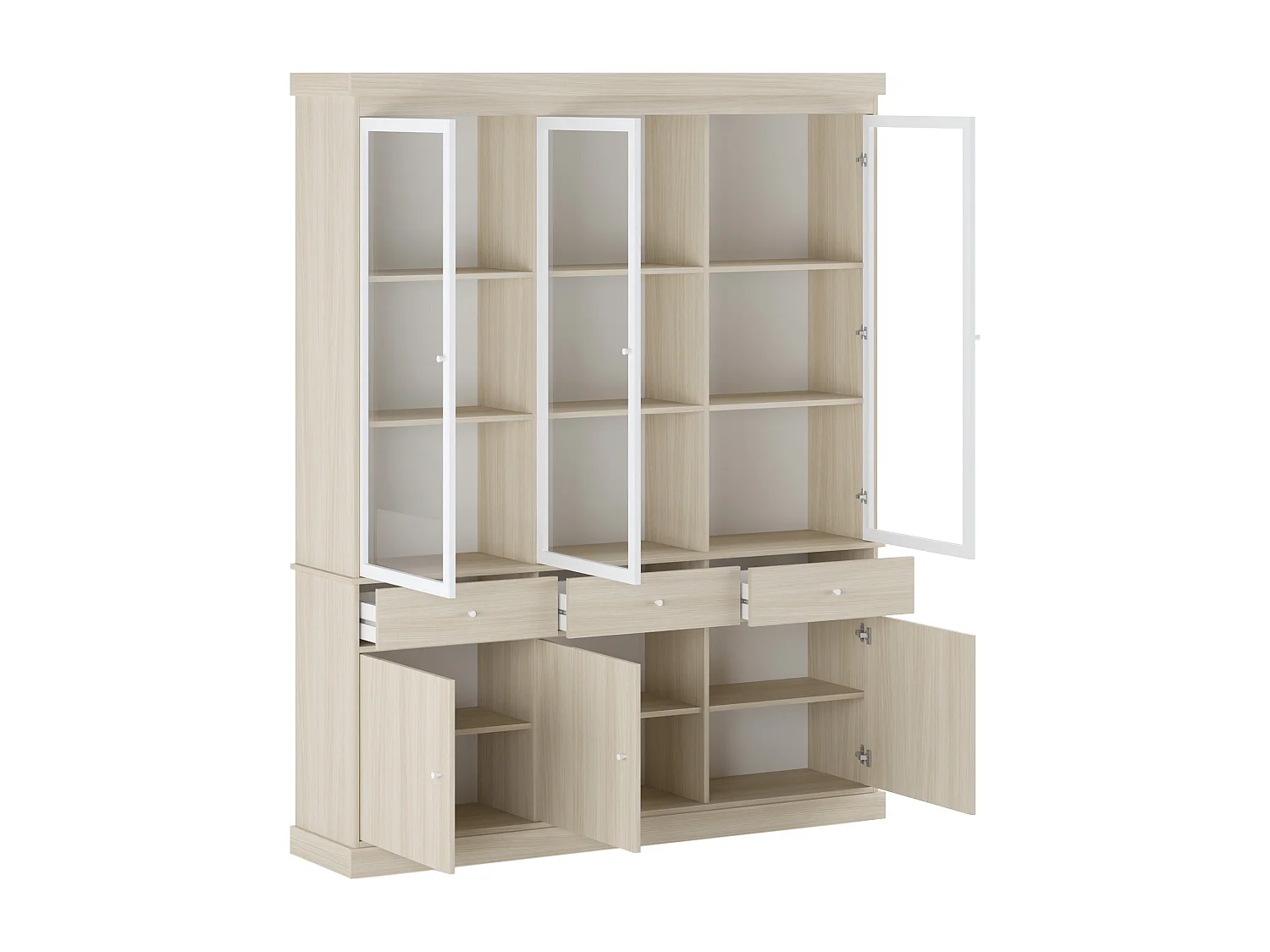 Vitrine avec rangements et LEDs - Naturel et blanc - MARSORIA